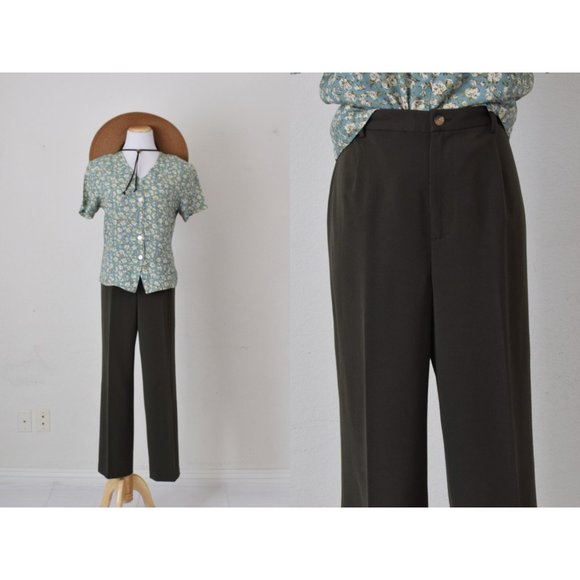 Vintage 80s Olive Green Stretch Pants size 12P | 32 waist - Picture 1 of 10